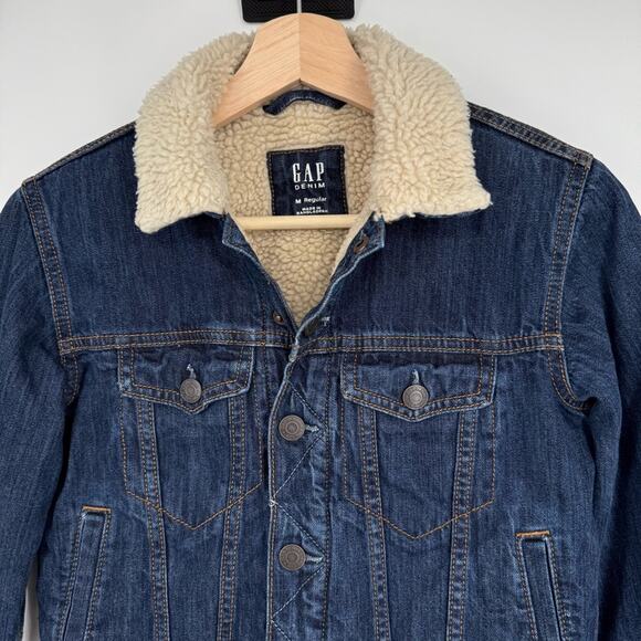 GAP Kid's Sherpa Lined Denim Jacket Trucker Size M‎ 8-9 - Picture 2 of 8